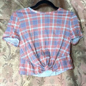 Plaid twist-front tee